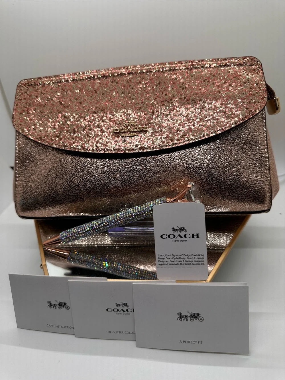 Coach Metallic Rose Gold Glitter Tech Wallet / Phone Case (NWT) 2018